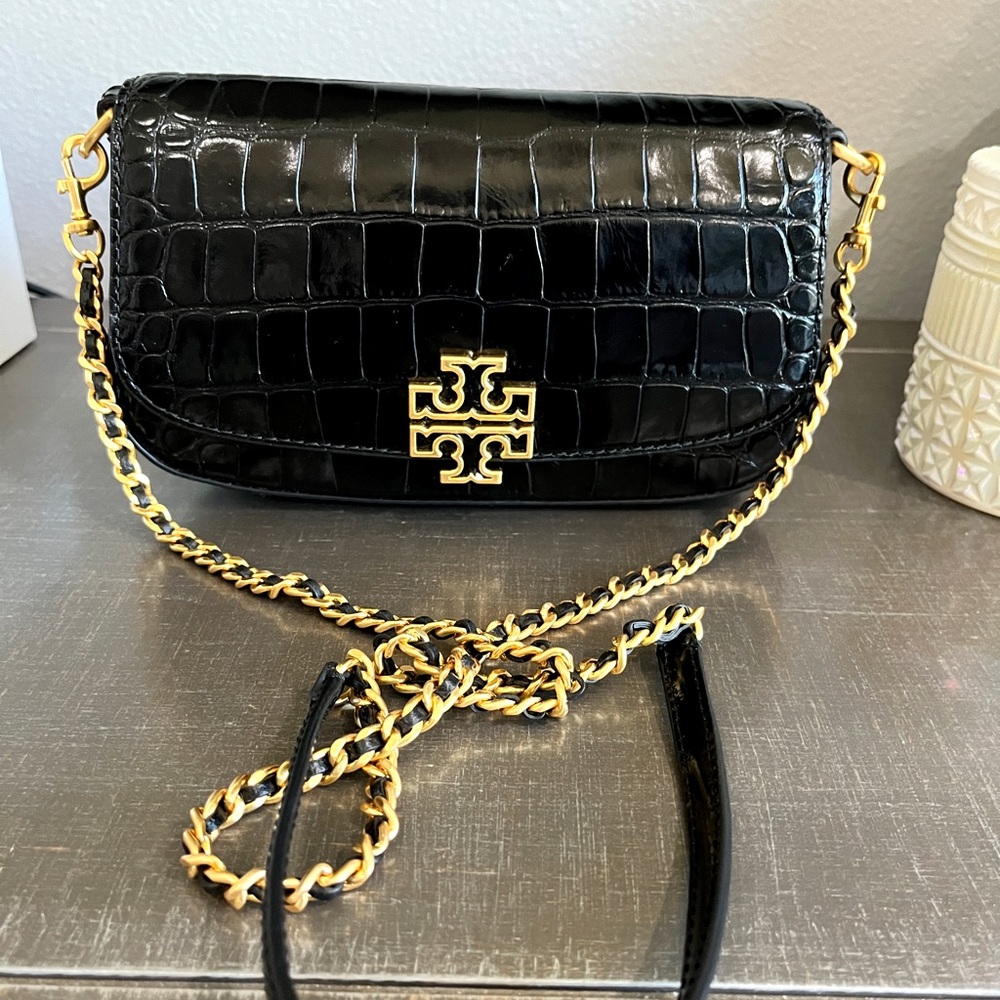NWT Tory Burch Croc Britten Convertible Bag